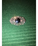 Beautiful 925 Sterling Silver Art Deco Brooch Black Onyx Marcasite - $34.12 CAD