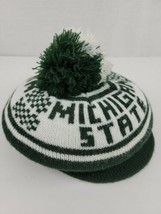 Vintage Michigan State Spartans Green White Pom Knit Beanie Beret Winter Hat Cap - £28.16 GBP