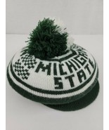 Vintage Michigan State Spartans Green White Pom Knit Beanie Beret Winter... - £28.31 GBP