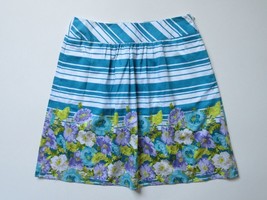 NWoT Talbots Turquoise Floral Striped Cotton Pleated Full A-line Skirt 10P - £7.06 GBP