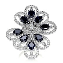 Lovely Flower Pear Shaped Sapphire Gemstones Engagement Ring, Side Lab Diamonds  - £235.28 GBP