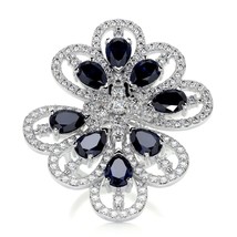 Lovely Flower Pear Shaped Sapphire Gemstones Engagement Ring, Side Lab Diamonds  - $299.00