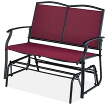2 Seat Mesh Patio Loveseat Swing Glider Rocker with Armrests in Burgundy Red - $3,877.91 MXN