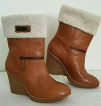 B.Makowsky Bfnancy Brown Leather Mid Calf Fur Cuffed Wedge Boots Sz 7.5NIB! - £93.95 GBP