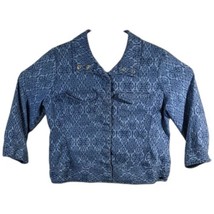 Womens Size 14 Aztec Denim Jacket Jean Snap Up Ruby Rd 3/4 Sleeve Blue - $54.65 CAD