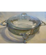 Clear Glass Casserole Bowl with Lid and Silverplated Serving Stand - £46.98 GBP