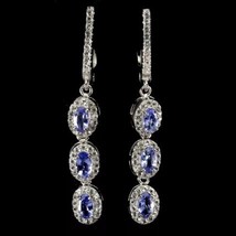 Natural Unheated Oval Blue Tanzanite White Topaz Sterling Silver Earrings - £94.96 GBP