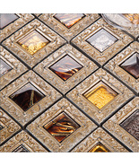 Retro Backsplash Tile Glass Window Pattern Brown Bathroom Mosaic Wall Tiles - £11.91 GBP+