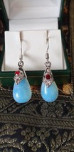 Vintage 1980-s Moonstone and Garnet 925 Sterling Silver Drop Earrings - ... - £76.21 GBP