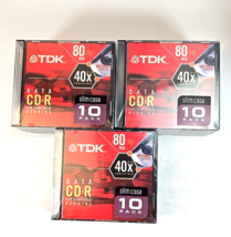 TDK 80 Minute/700MB Data CD-R  Slim Case 10-Pack Lot of 3 New In Packages - $29.69