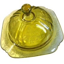 Vintage Federal Glass Madrid Pattern Yellow Amber Butter / Cheese Covere... - £55.92 GBP