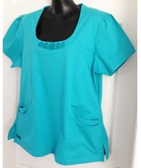 L New Rampage Rosettes Turquoise Blue Green Womens Medical Scrub Top New... - $18.99