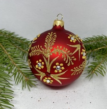 Red with gold glitter glass ball Christmas ornament, handmade XMAS decoration - £10.19 GBP