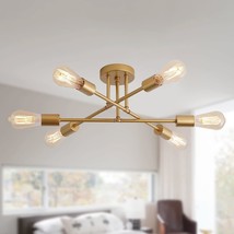 The Meixisue Gold Modern Sputnik Chandelier Ceiling Light Fixtures, 6-Lights - £40.86 GBP