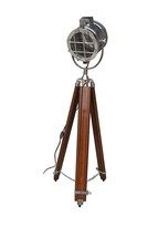 Nautical Chrome &amp; Brown Floor Lamp Searchlight W/ Tripod Design Christmas Gift - £168.12 GBP