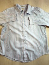 L.L. Bean Shirt Men&#39;s XL Wrinkle Resistant Stripes Blue Pink Long Sleeve Cotton - £11.81 GBP