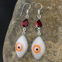 925 Sterling Silver Ruby &amp; Cats Eye Gemstone Handmade Earrings Her Gift ES-1064 - £23.92 GBP