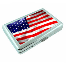 American Flag D12 Silver Metal Cigarette Case RFID Protection Wallet - £13.41 GBP