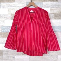 LOFT Striped Bell Sleeve Softened Shirt Red White Casual Womens Small Pe... - £13.15 GBP