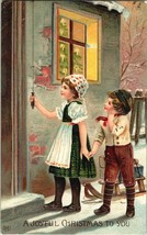 EAS Christmas Postcard Embossed Boy Girl Holiday Greetings Germany Vtg Post 1909 - £7.85 GBP