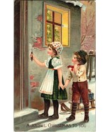 EAS Christmas Postcard Embossed Boy Girl Holiday Greetings Germany Vtg P... - £7.97 GBP