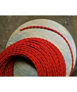 Red Twisted Rayon Cloth Covered Wire, Vintage Fabric Lamp Cord, Antique ... - $1.39