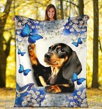 Dachshund Flower Dog Blanket Gift For Sausage Dogs Lover Fleece Sherpa Blankets - $35.79+