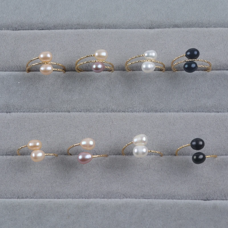 14K Gold Plated Natural White Pink Purple Black Color Real adjustable rice Pearl - £6.92 GBP+