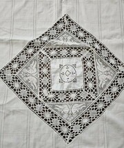 Antique French ecru Cheerub fillet Lace Insert Bedspread 74&quot;x83&quot; read* - $118.80