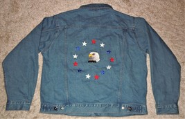 Wrangler Men&#39;s Embroidered Eagle &amp; American Flag Denim Blue Jean Jacket 2XL - £47.89 GBP