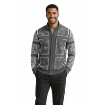 Men's Fancy European Sweater Jacket By Silversilk Fashionable 11012 Gray image 3