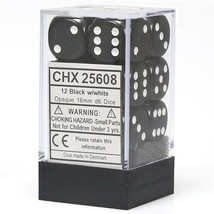 D6 Dice Opaque 16mm (12 Dice) - Black/White - £26.65 GBP