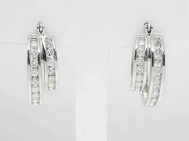 2ct tw Natural Diamond Double Hoop Earrings 14k White Gold - £3,142.58 GBP
