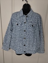 NWOT Jessica London Womens Blue Animal Print Size 12 Button Denim Jean Jacket - £20.08 GBP