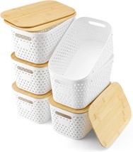 Numifun Storage Bins With Lids, 6 Packs Baskets With Bamboo Lids For, White - $41.93