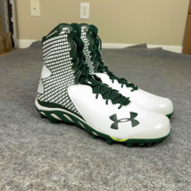 Under Armour Mens Football Cleat 12.5 White Green Lacrosse Shoe High Clu... - $19.98