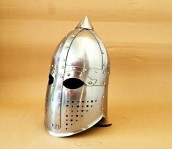Medieval Knight Sugarloaf Crusader Helmet Armor Templar Viking 18 gauge steel - £89.22 GBP