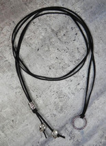 Silver Skull Black Suede Leather Beaded Lariat Necklace Handmade Boho  - £19.77 GBP