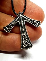 Rune Pendant Necklace Chunky Tiwaz Tyr Rune Pendant Cord Norse Viking Rustic Uk - £8.31 GBP