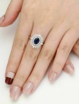 1.96CT Oval Cut Blue Sapphire Halo Flower Wedding Ring in 14k White Gold Over - £80.46 GBP