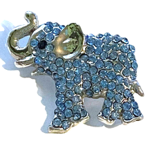 Elephant Brooch Blue Trunk Up Pin Safari Silver Tone Jewelry Fashion Asian Zoo - £15.60 GBP
