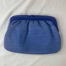 Vintage Blue Mod Clutch Purse Lucite Kiss Lock Made In Italy woven exterior EUC - £25.23 GBP