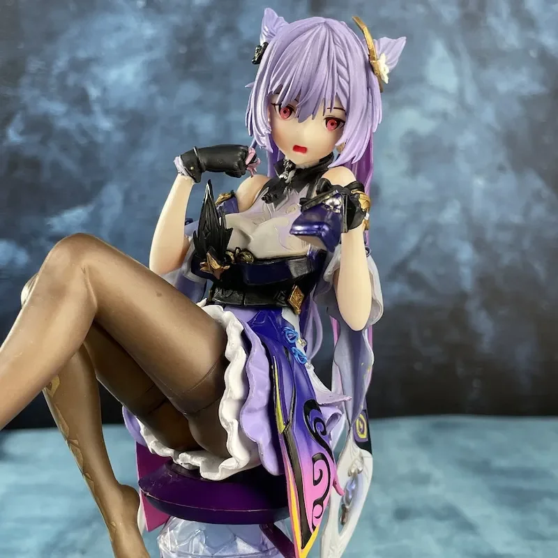 22cm Genshin Impact Anime Figur Keqing Action Figure Sexy Purple Dress Sit on - £30.79 GBP