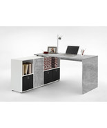Corner Desk with Drawers - Luiz Desk Concrete Grey and White - £287.18 GBP