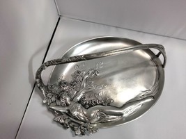 Art Nouveau Lady Relief Tray Handle Pewter EPU Etain Zinn Italy Achille Gamba - $999.00