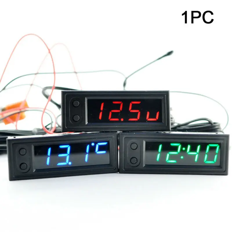 Mini Car Digital Clock Thermometer Voltmeter 3 IN 1 12V LED Display Digital - £12.33 GBP+