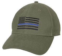 POLICE THIN BLUE LINE USA FLAG OD OLIVE DRAB EMBROIDERED MILITARY HAT CAP - $28.49