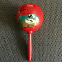 Vintage 80s Mexican Folk Musical Rattle Instrument Maraca Mexico Cozumel Red - £13.28 GBP