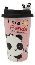 Pink Polkadots Heart 2 Giant Panda Bear Lovers Ceramic Mug With Silicone... - $18.49