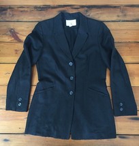 Vtg Express Black Linen Blend 3 Button Padded Suit Jacket Blazer Womens ... - £31.78 GBP